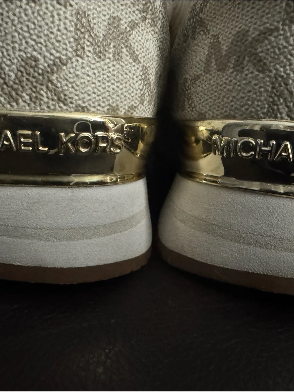 Michael Kors Cream Knit Lace-Up Sneakers with Gold Accents